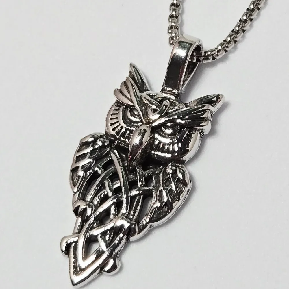 Viking Celtic Knot Owl Necklace – Stainless Steel Nordic Symbol Pendant Gothic